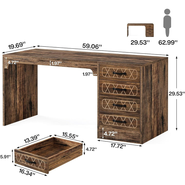 Tribesigns 59" Wood Farmhouse Executive Computer Desk with 4 Drawers,Home Office Desk with Reversible Drawer Cabinet Image 6