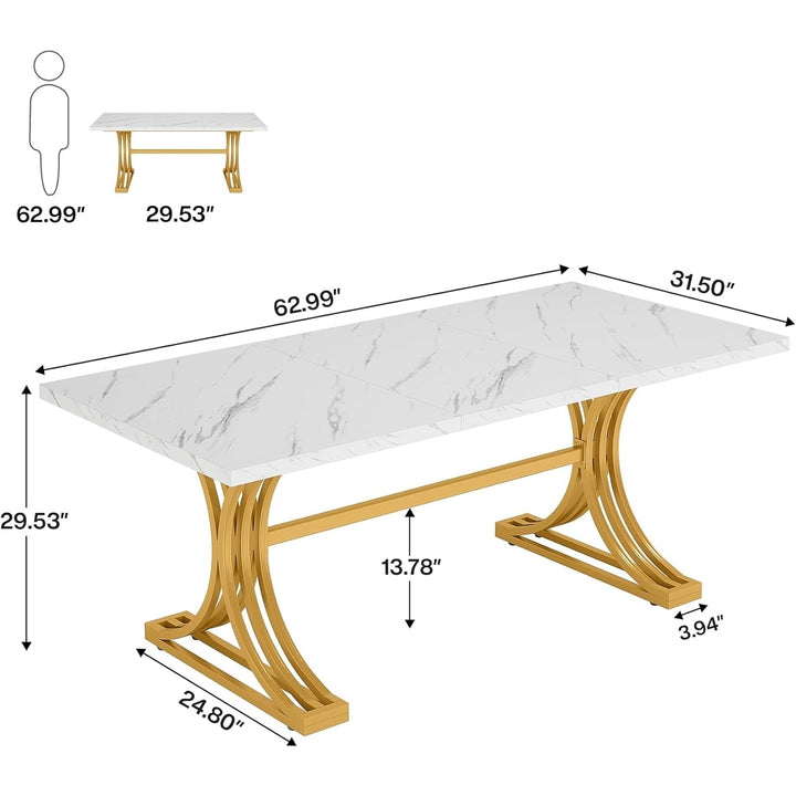 Tribesigns 63" Office Desk Modern Faux Marble Wood with Gold Legs Adjustable Image 7