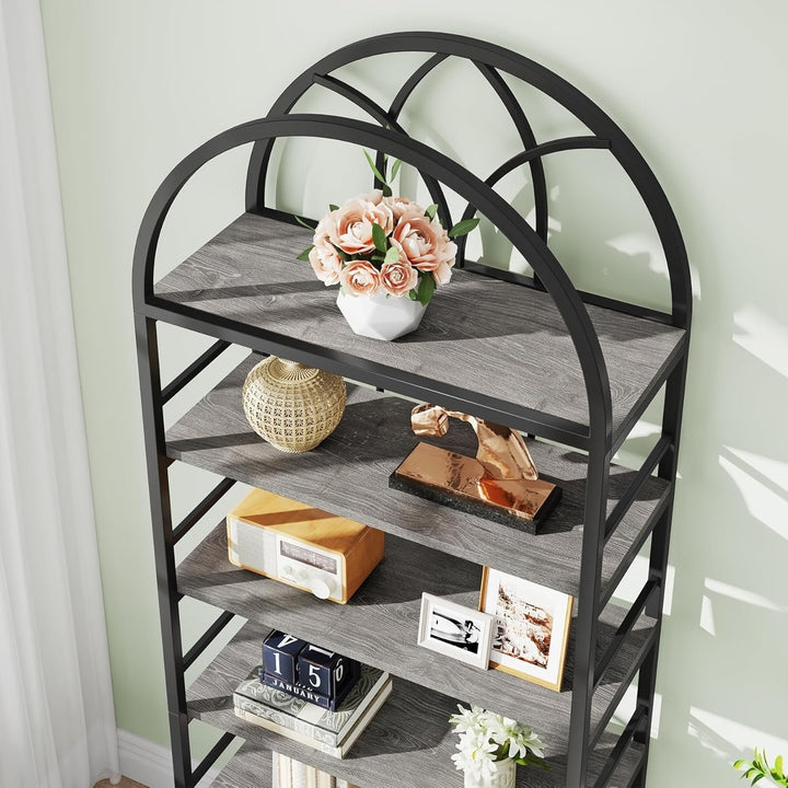 Tribesigns 6-Tier Tall Arched Bookshelf Industrial Metal Open Storage Unit Grey Image 4