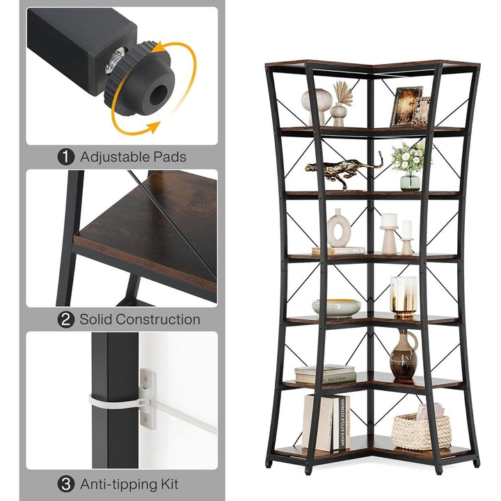 Tribesigns 7-Tier Tall Wall Corner Bookshelf, Industrial L-Shaped Bookcase Display Shelves Storage Rack with Metal Frame Image 5