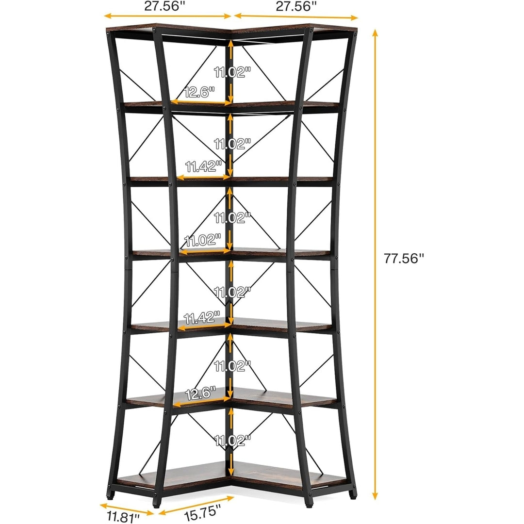 Tribesigns 7-Tier Tall Wall Corner Bookshelf, Industrial L-Shaped Bookcase Display Shelves Storage Rack with Metal Frame Image 6