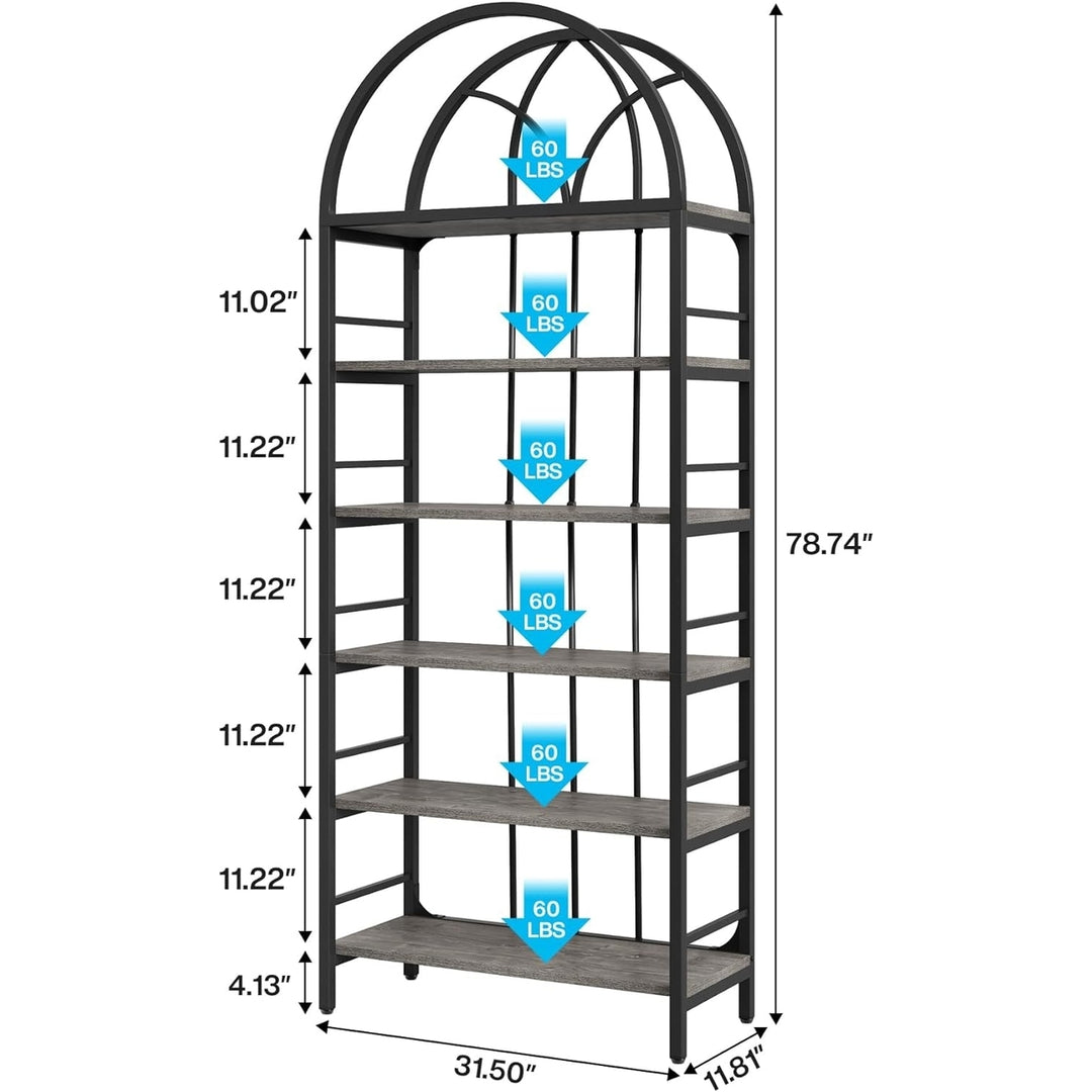 Tribesigns 6-Tier Tall Arched Bookshelf Industrial Metal Open Storage Unit Grey Image 6