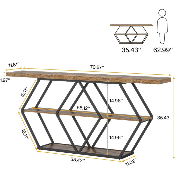 Tribesigns 70.9 Inches Extra Long Console Table, 3-Tier Narrow Sofa Table Behind Couch with Storage Shelves for Living Image 6