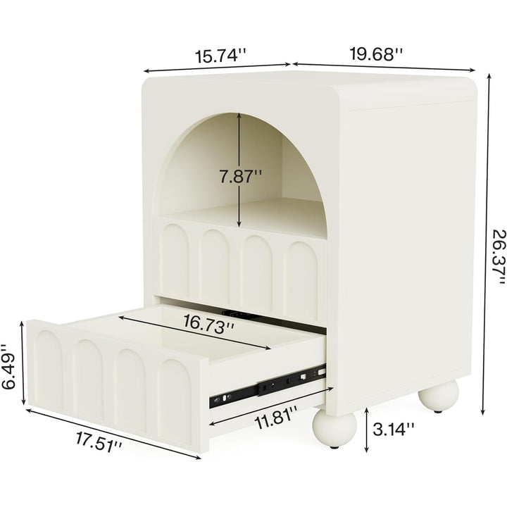 Tribesigns White NightStand with LED Light, 20-Inch Wood Bedside Table with 2 Drawers, Small End Table with Storage for Image 6