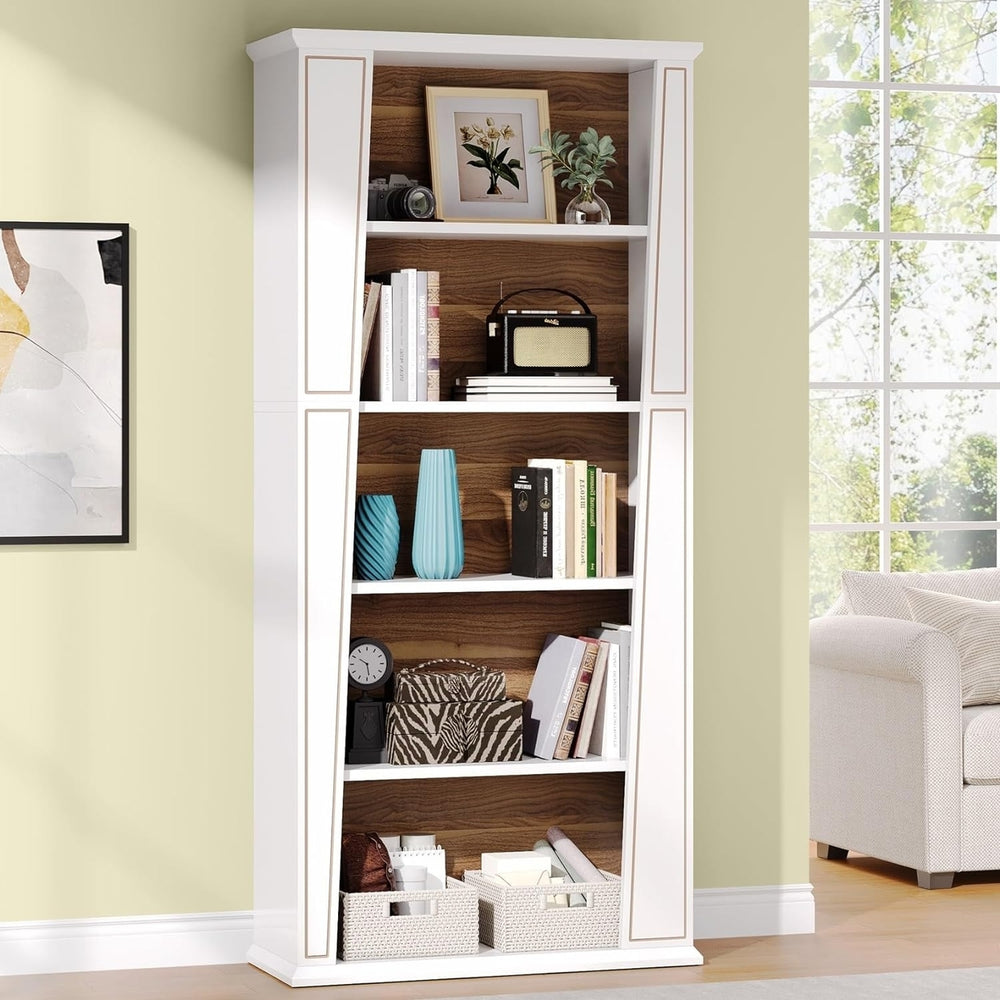 Tribesigns 70.9" Tall Bookcase Modern 5-Tier Wood Bookshelf Free-Standing White Image 2