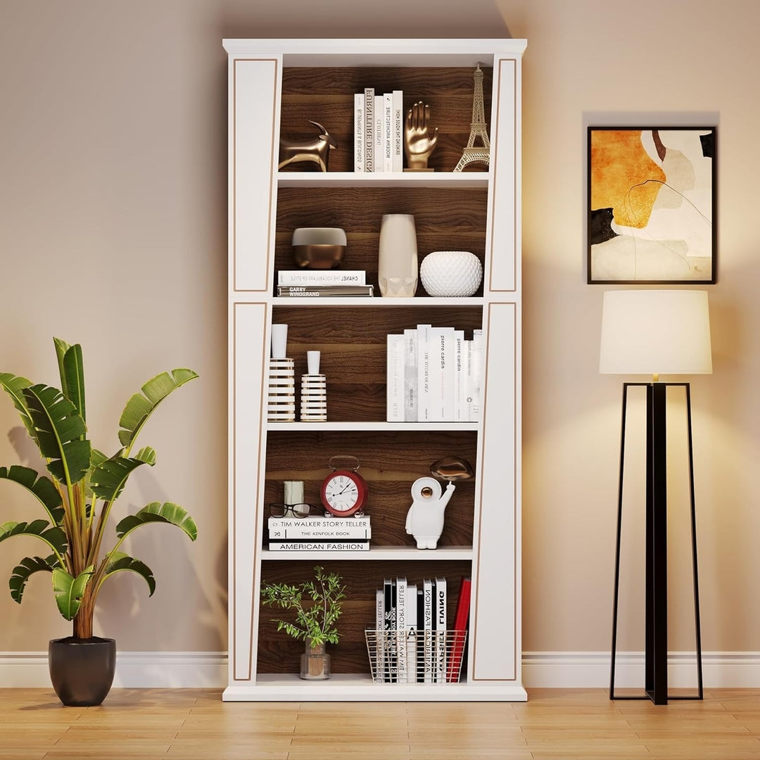 Tribesigns 70.9" Tall Bookcase Modern 5-Tier Wood Bookshelf Free-Standing White Image 3