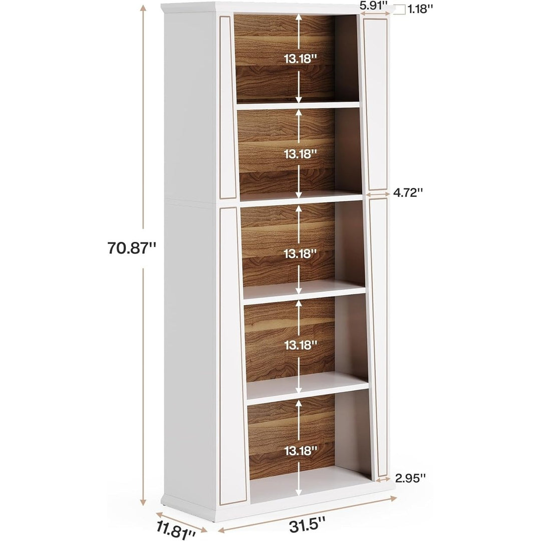 Tribesigns 70.9" Tall Bookcase Modern 5-Tier Wood Bookshelf Free-Standing White Image 7