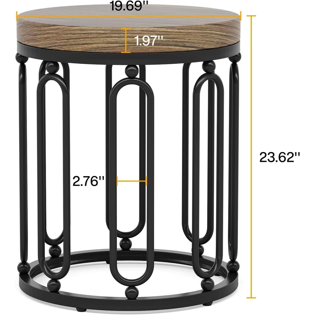 Tribesigns Accent End Table for Living Room, Bedroom, Industrial Small Nightstand Round Side Table with Steel Frame Image 6