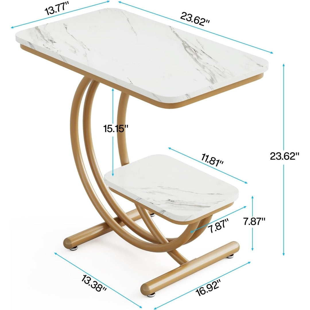 Tribesigns C-Shaped Side Table Faux Marble Top 2-Tier Living Room Furniture Gold Image 6