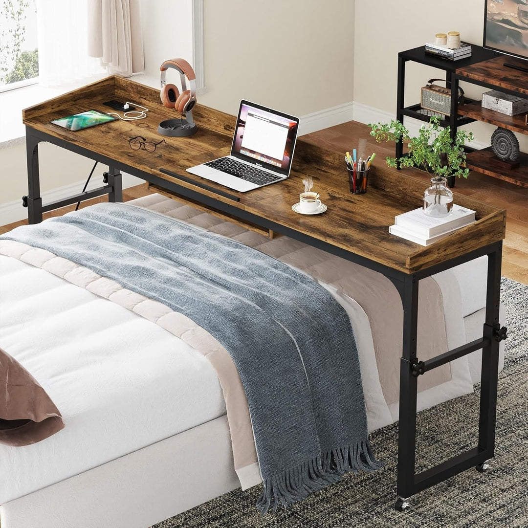 Tribesigns Height Adjustable Overbed Table with Wheels,Over Bed Desk with Adjustable Tilt Stand, Mobile Laptop Cart Image 3