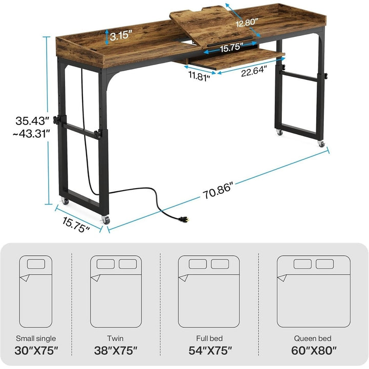 Tribesigns Height Adjustable Overbed Table with Wheels,Over Bed Desk with Adjustable Tilt Stand, Mobile Laptop Cart Image 6