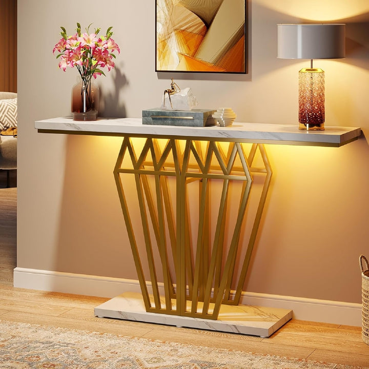 Tribesigns 47 Inch Modern Console Table with LED Lights Gold Metal Base Image 1