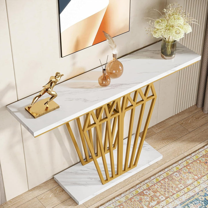 Tribesigns 47 Inch Modern Console Table with LED Lights Gold Metal Base Image 4