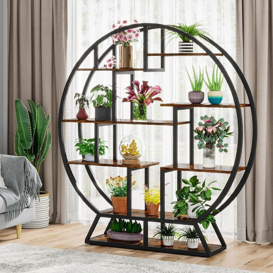 Tribesigns 63 Inch Indoor Plant Stand Round Shelf Holder 8 Shelves Metal Wood Image 1