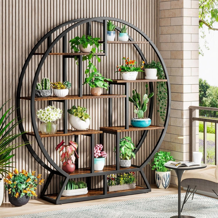 Tribesigns 63 Inch Indoor Plant Stand Round Shelf Holder 8 Shelves Metal Wood Image 2