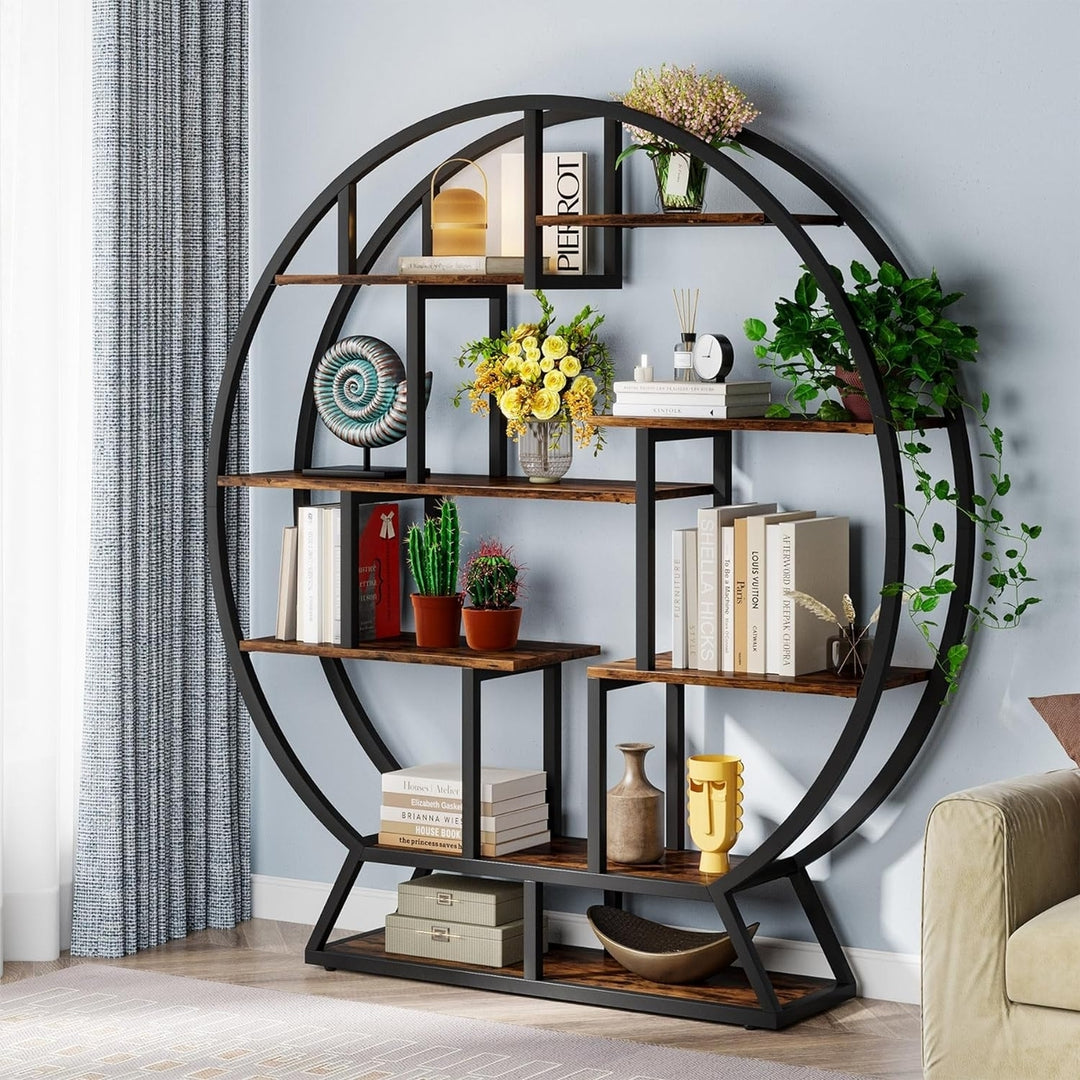 Tribesigns 63 Inch Indoor Plant Stand Round Shelf Holder 8 Shelves Metal Wood Image 4