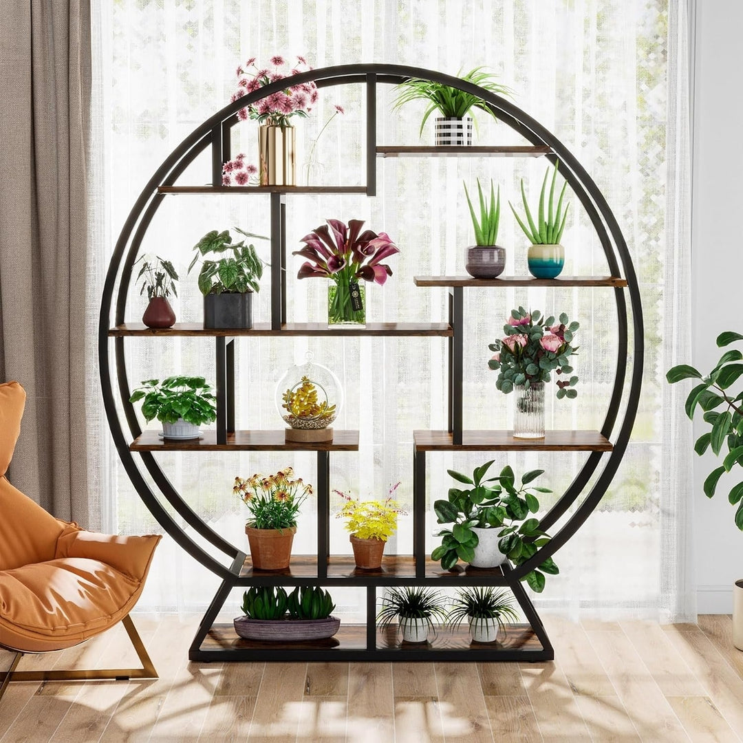 Tribesigns 63 Inch Indoor Plant Stand Round Shelf Holder 8 Shelves Metal Wood Image 5