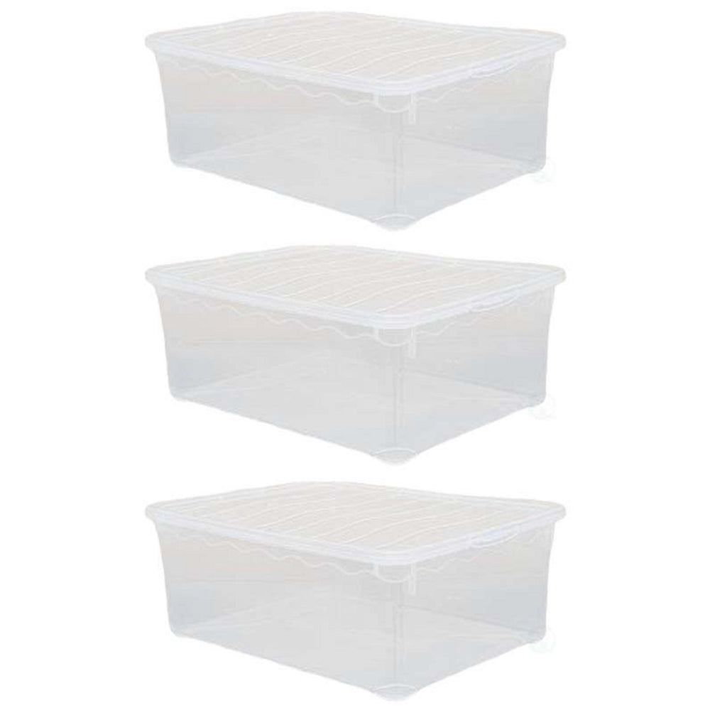 Clear Plastic Storage Container Shoe Box 14x10.5x5.5 Stackable Secure Lid Image 2