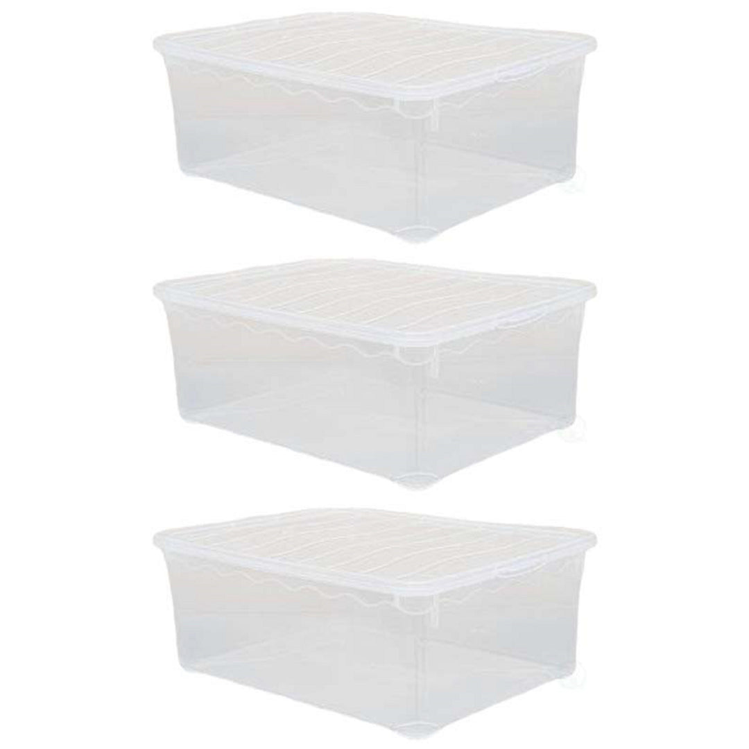 Clear Plastic Storage Container Shoe Box 14x10.5x5.5 Stackable Secure Lid Image 2