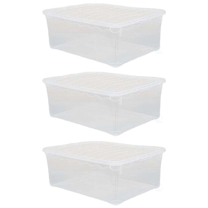 Clear Plastic Storage Container Shoe Box 14x10.5x5.5 Stackable Secure Lid Image 2