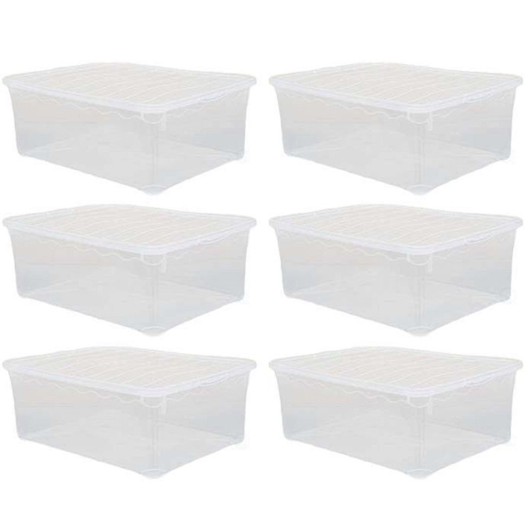 Clear Plastic Storage Container Shoe Box 14x10.5x5.5 Stackable Secure Lid Image 3