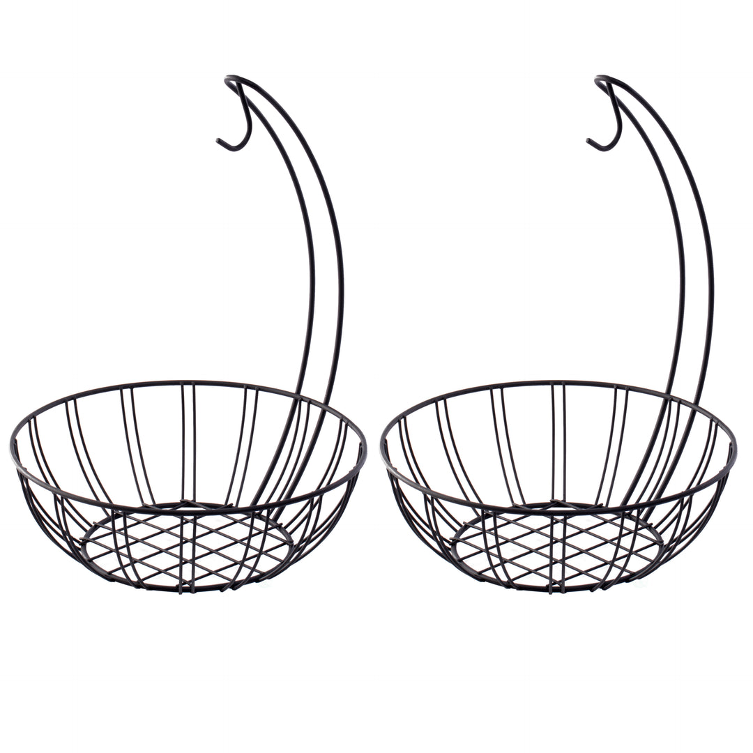 Metal Fruit Basket Holder with Banana Hanger 11 Inch Durable Powder Coated Black Image 3