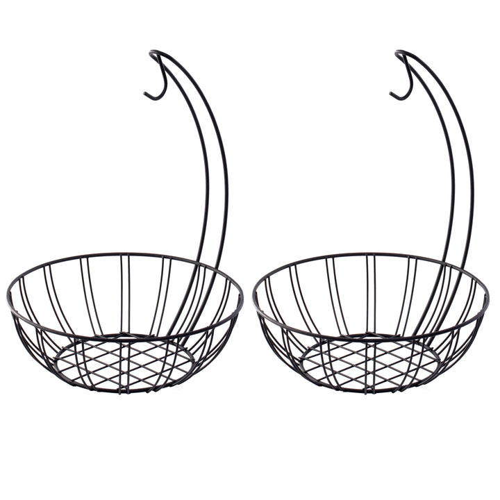 Metal Fruit Basket Holder with Banana Hanger 11 Inch Durable Powder Coated Black Image 3