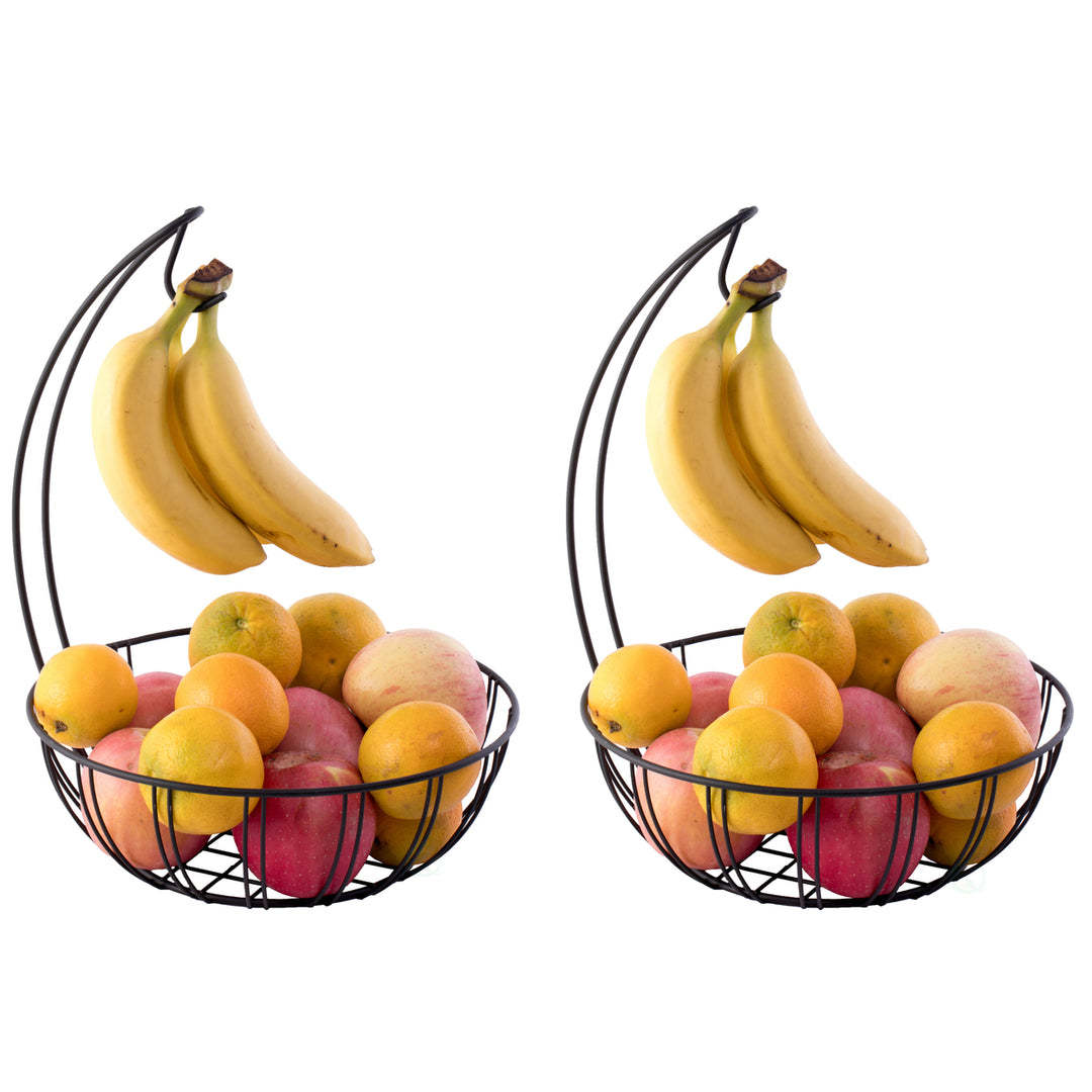 Metal Fruit Basket Holder with Banana Hanger 11 Inch Durable Powder Coated Black Image 7