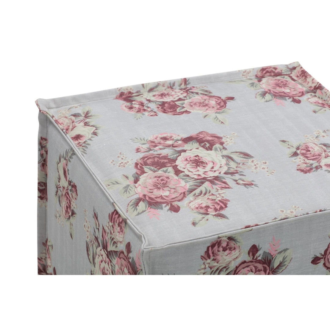 18" Blue Linen Floral Ottoman Image 12