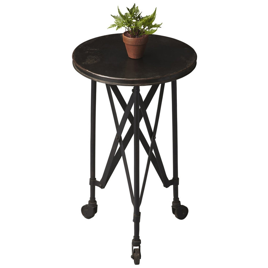 23" Black Industrial Rolling Round End Table Image 1