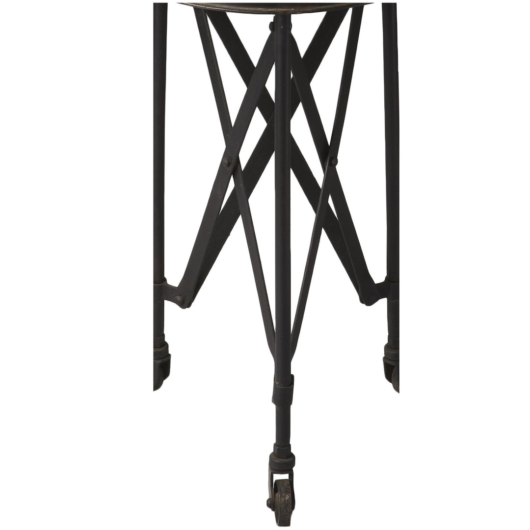 23" Black Industrial Rolling Round End Table Image 2