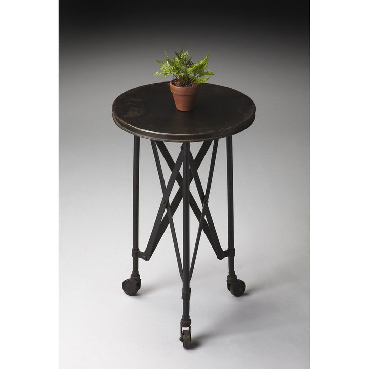 23" Black Industrial Rolling Round End Table Image 3