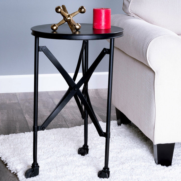 23" Black Industrial Rolling Round End Table Image 4