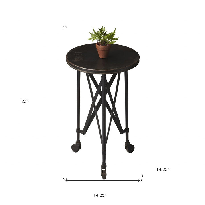 23" Black Industrial Rolling Round End Table Image 5