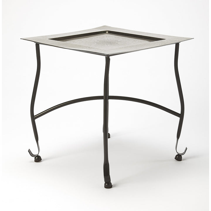 16" Black And Silver Textured Aluminum Square End Table Image 3