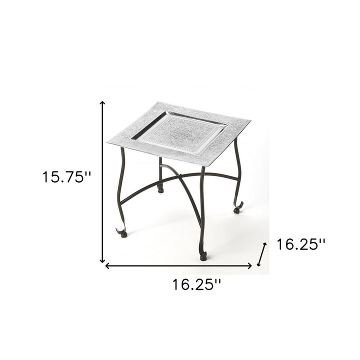 16" Black And Silver Textured Aluminum Square End Table Image 7