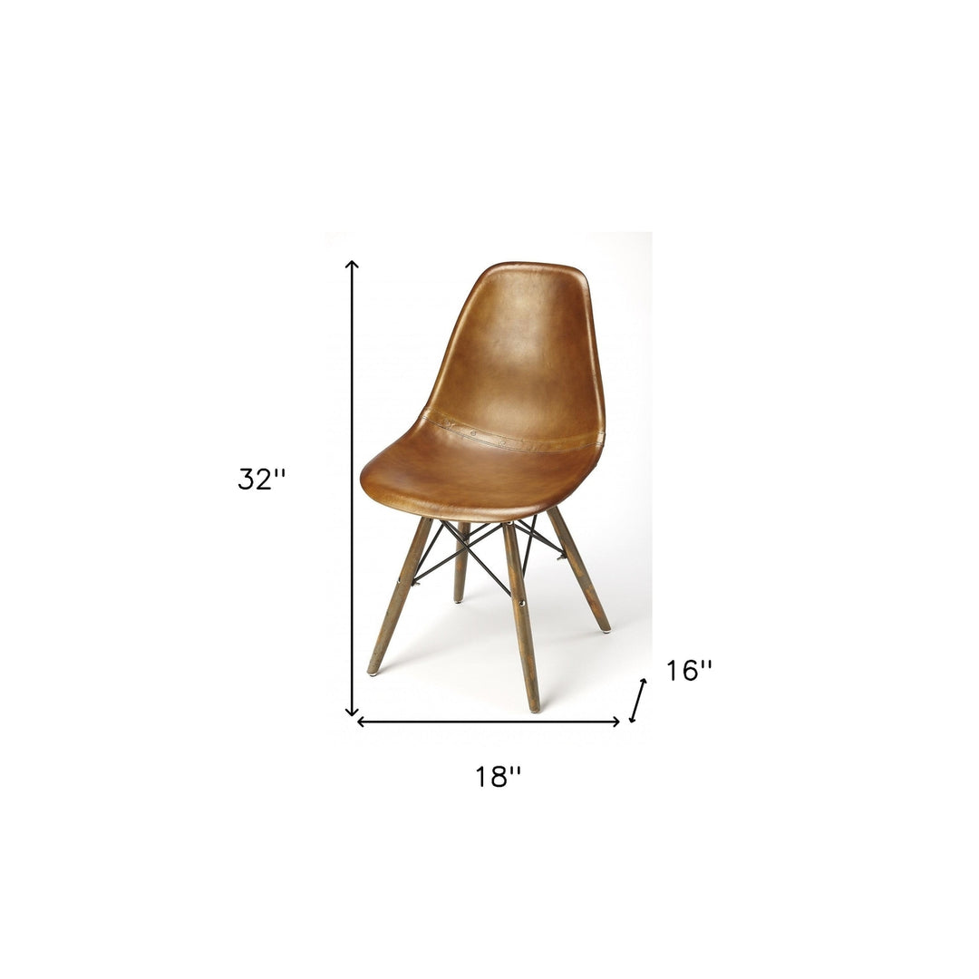 18" Brown And Copper Faux Leather Side Chair Image 7