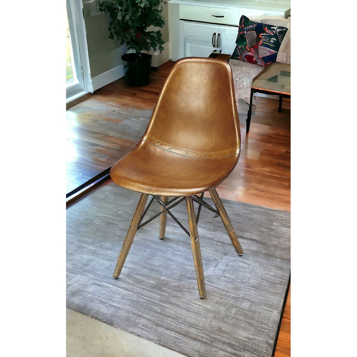 18" Brown And Copper Faux Leather Side Chair Image 10