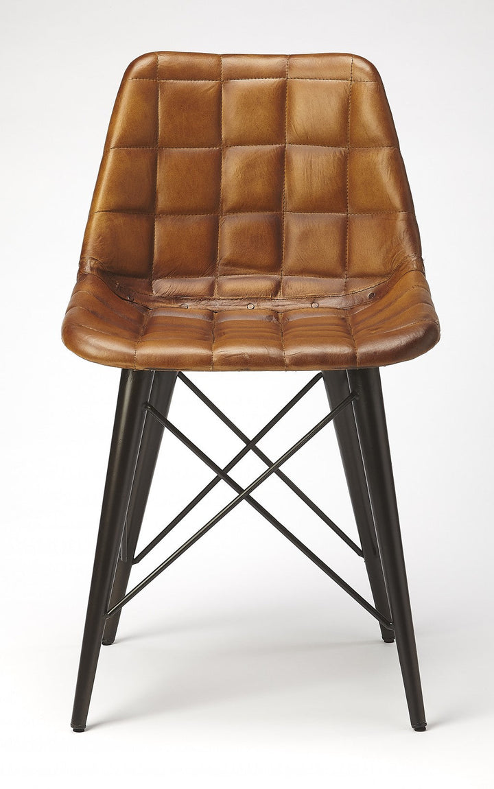 18" Brown Faux Leather Tufted Side Chair Image 5