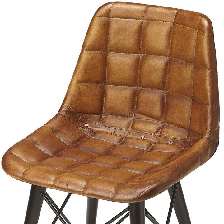 18" Brown Faux Leather Tufted Side Chair Image 9