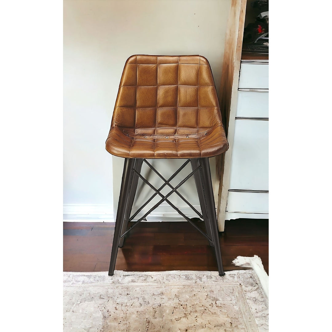 18" Brown Faux Leather Tufted Side Chair Image 11