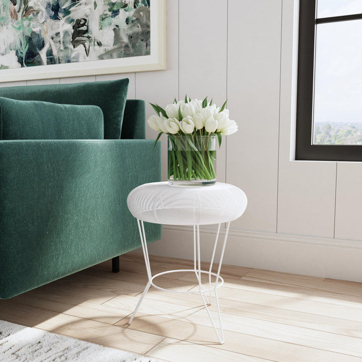 18" White Wire Round top End Table Image 2