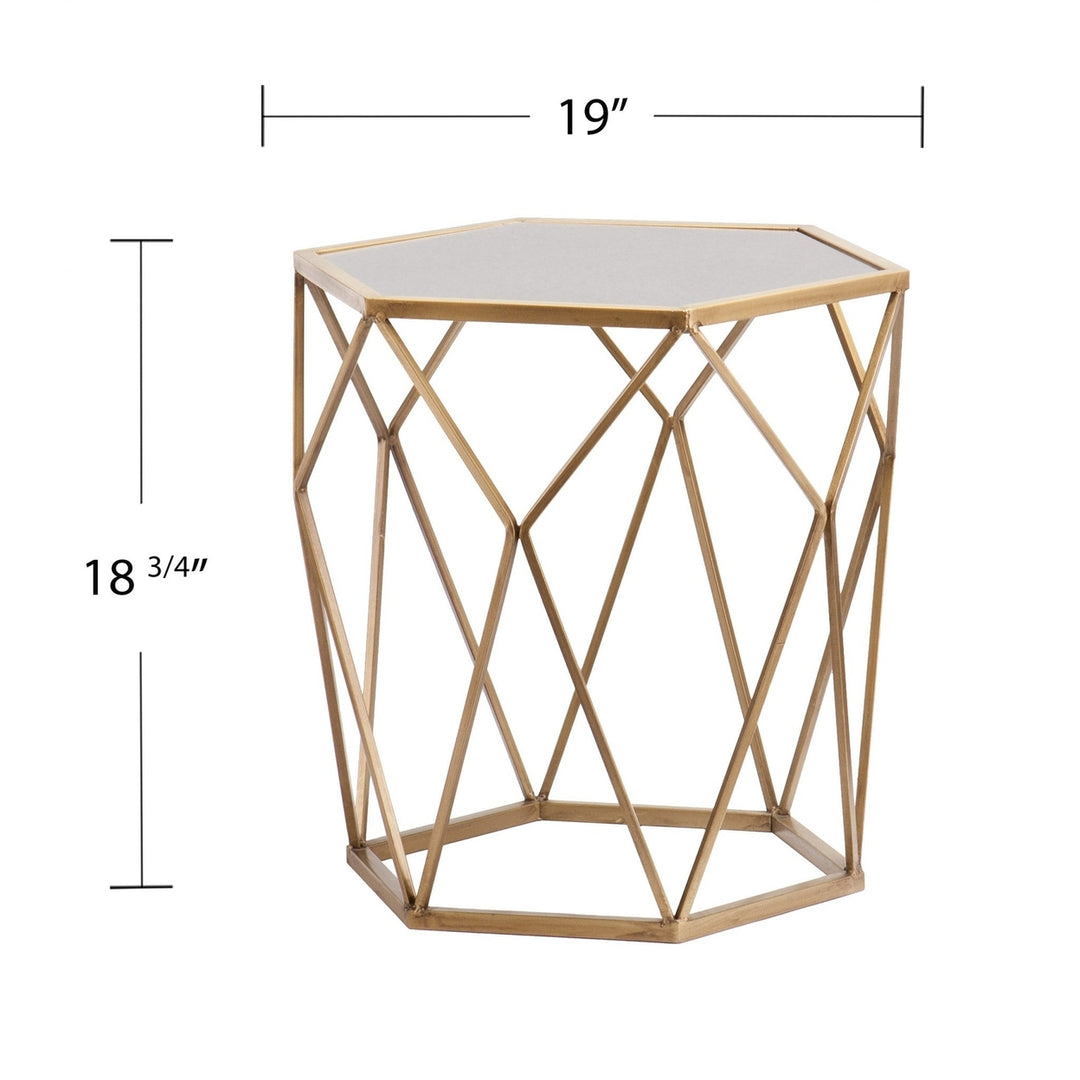 19" Gold And Reflective Glass Hexagon Mirrored End Table Image 4