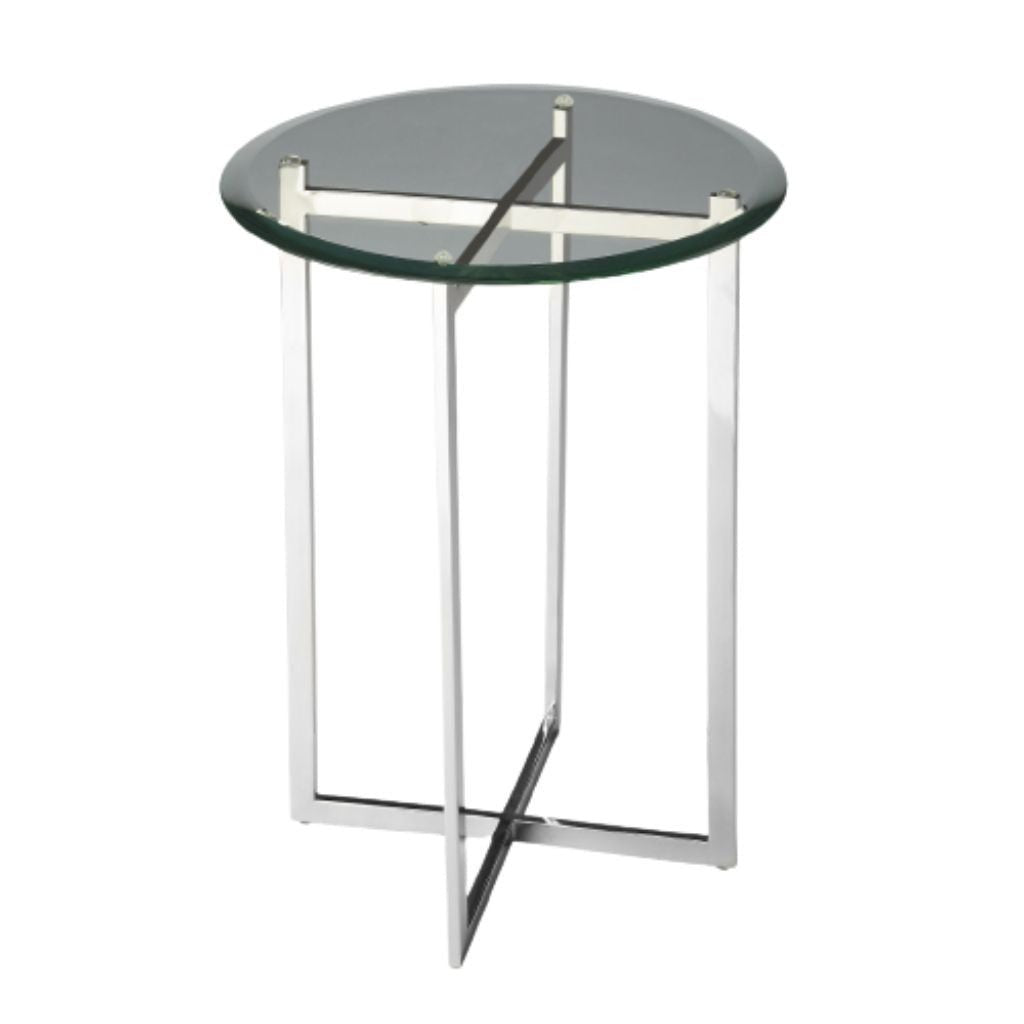 21" Silver Geo Base and Glass Round End Table Image 1