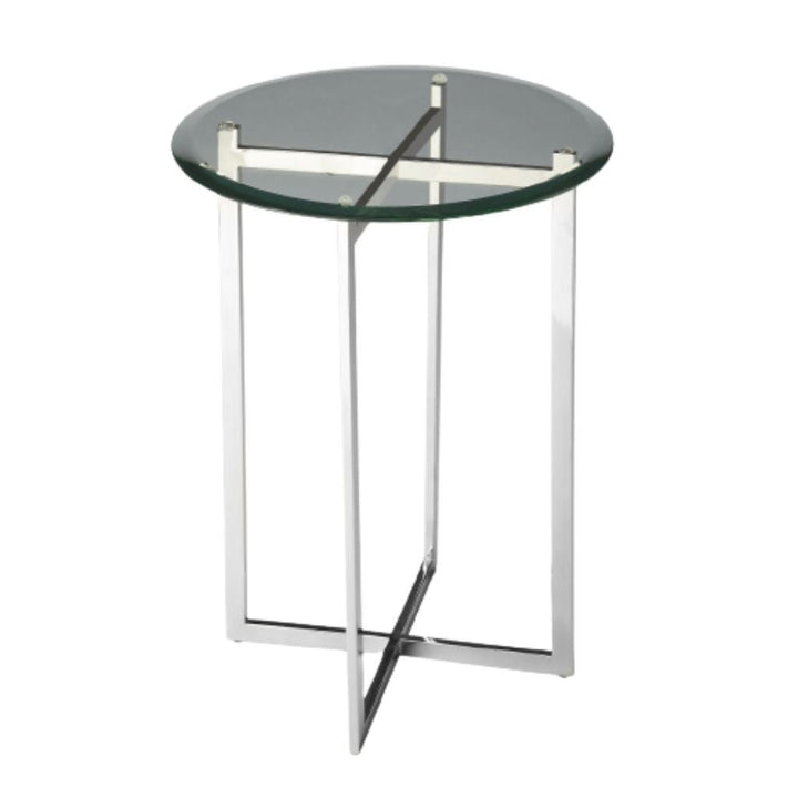 21" Silver Geo Base and Glass Round End Table Image 1