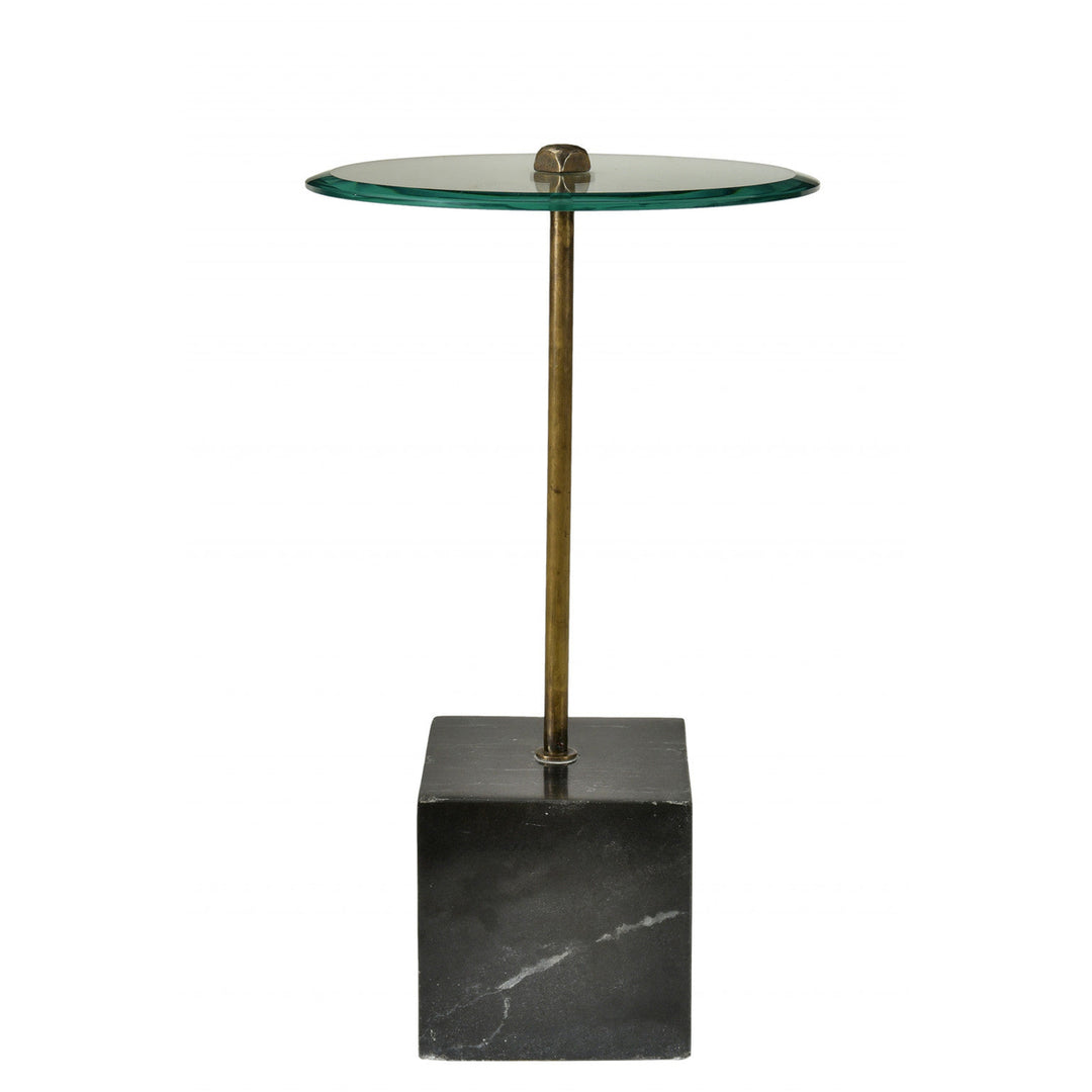 22" Black And Clear Glass And Marble Round End Table Image 2