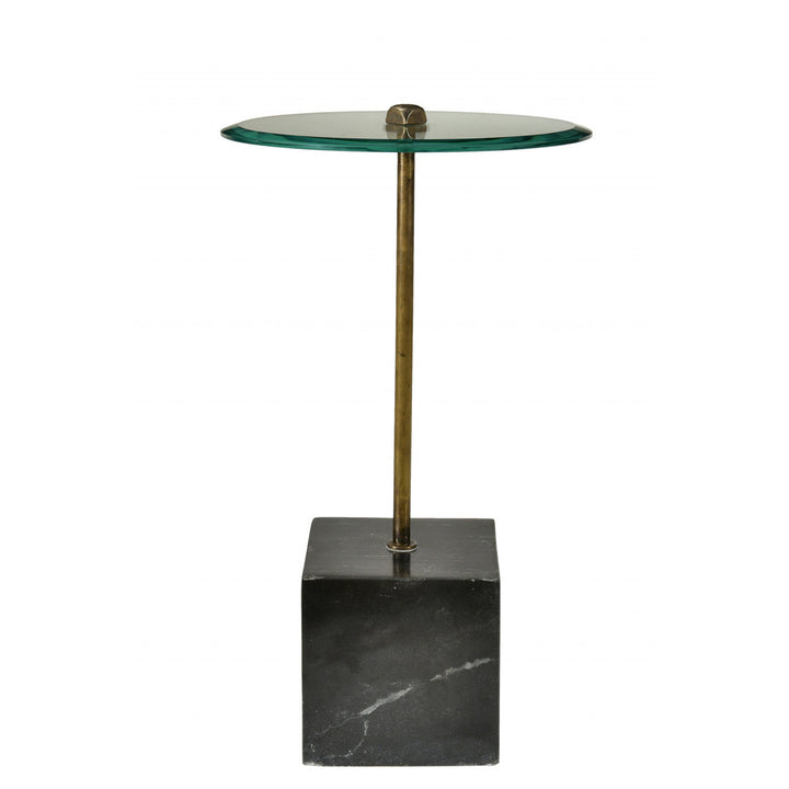 22" Black And Clear Glass And Marble Round End Table Image 2