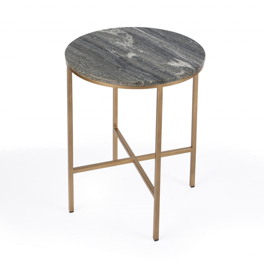 23" Brass And Gray Marble Round End Table Image 1