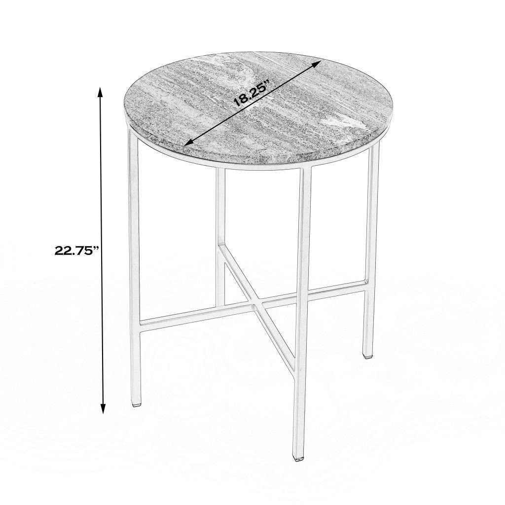 23" Brass And Gray Marble Round End Table Image 2