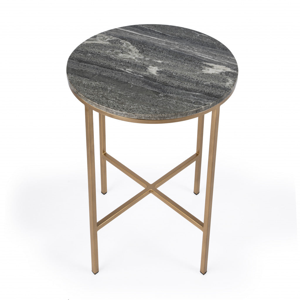 23" Brass And Gray Marble Round End Table Image 3